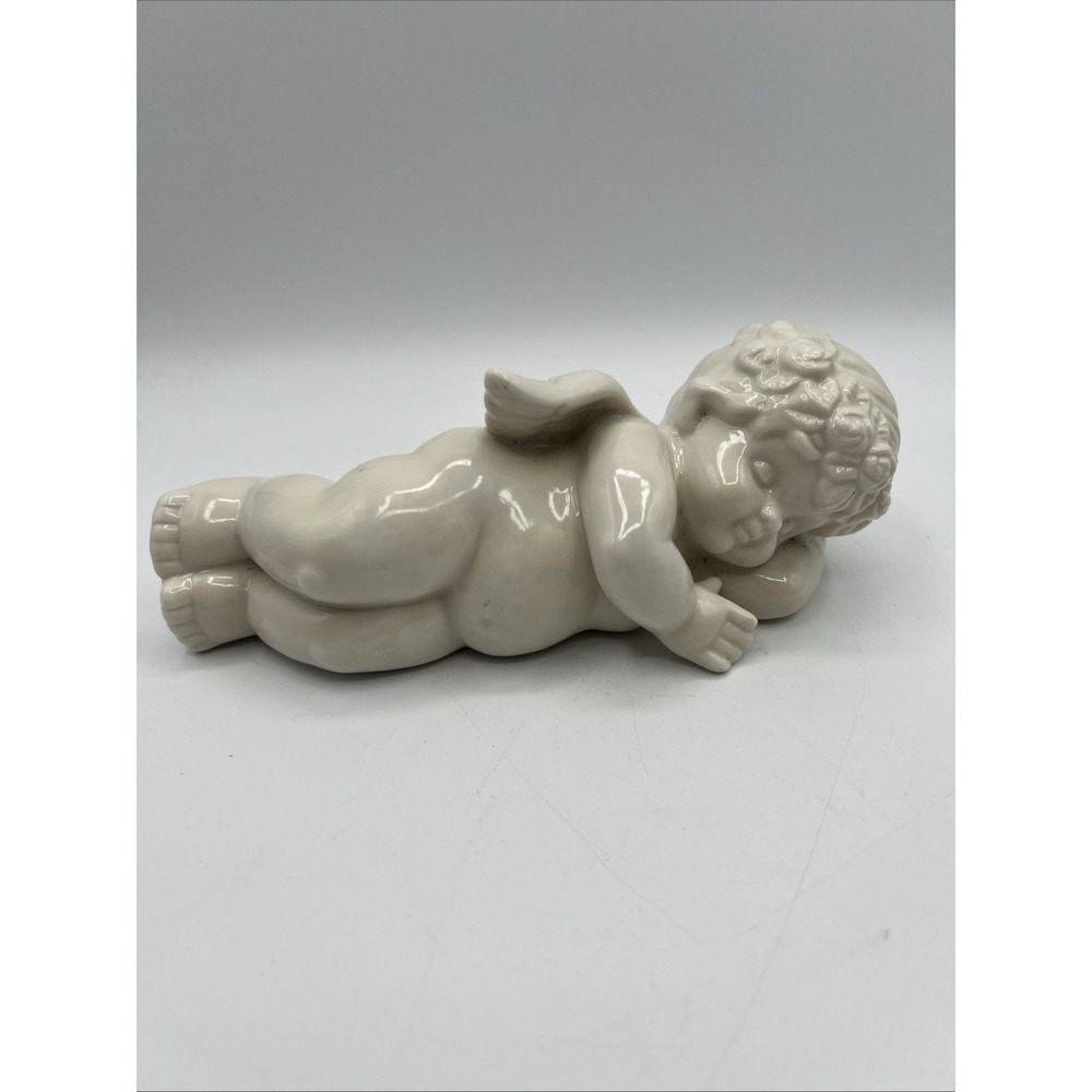 Vintage Porcelain Cherub Sleeping Angel Shelf Sitter, Vintage JCPenney 7" long